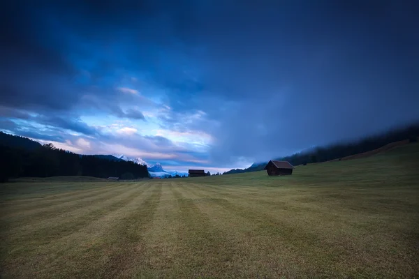 Mlžné svítání nad alpskou louku — Stock fotografie