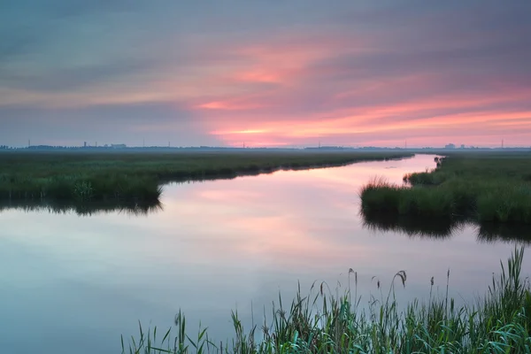 Фіолетовий схід сонця над річкою — стокове фото