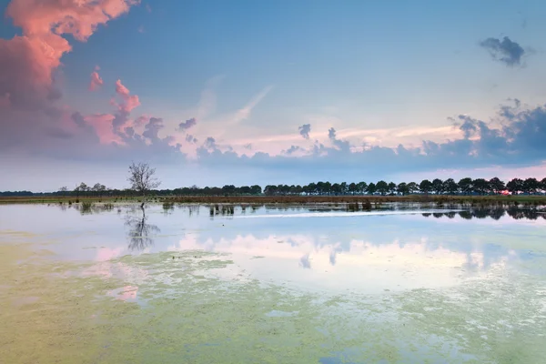 Bellissimo cielo al tramonto riflesso nel lago — Foto Stock