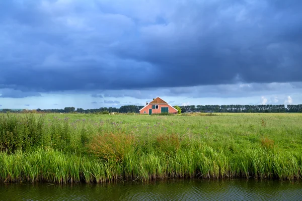 Céu nublado sobre terras agrícolas holandesas — Fotografia de Stock