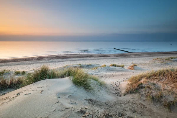 Schöner Sonnenuntergang Holländischen Nordseestrand Zeeland Niederlande — Stockfoto