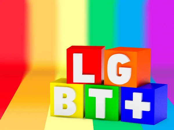 五颜六色的木制立方体 颜色与Lgbtq同性恋自豪旗的颜色与字Lgbt — 图库照片#