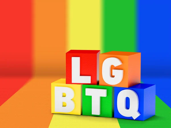 五颜六色的木制立方体 颜色与Lgbtq同性恋自豪旗的颜色与字Lgbt — 图库照片#