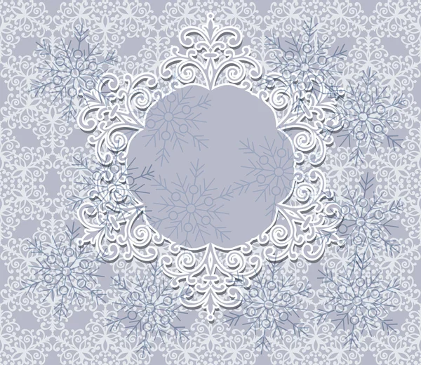 Lace frame met sneeuwvlokken op naadloze patroon — Stockvector