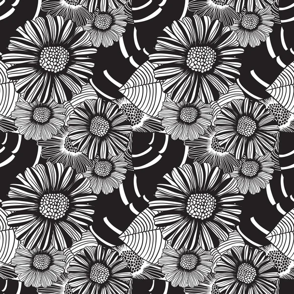 Motif floral sans couture noir et blanc — Image vectorielle