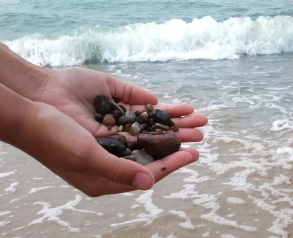 Pedras do mar nas mãos — Fotografia de Stock