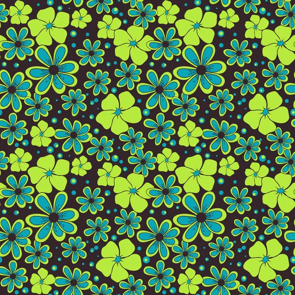 Seamless pattern of yellow and blue flowers — Stock Vector
