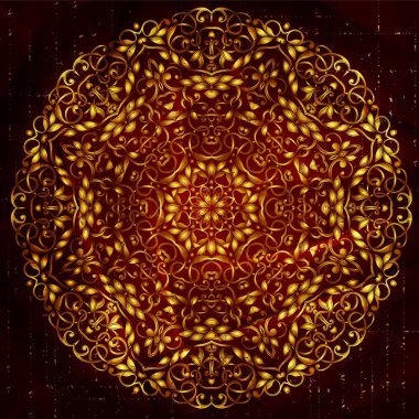 Altın dantel yuvarlak desen ve grungy arka plan