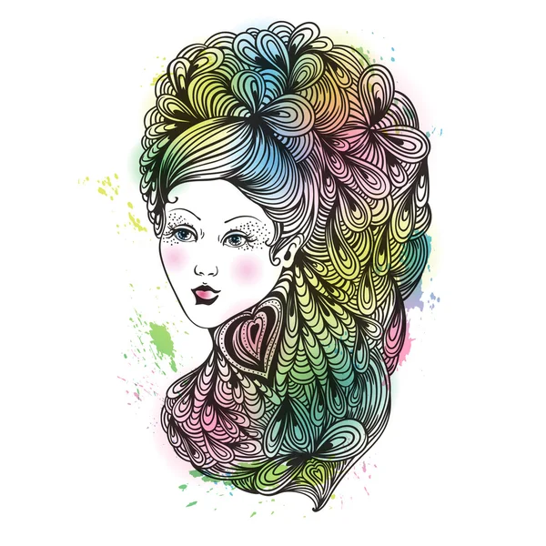 Chica con el pelo rizado — Archivo Imágenes Vectoriales