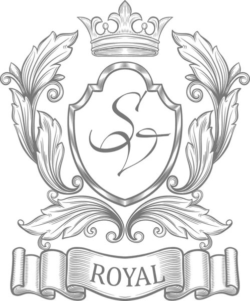 Emblema vintage con cinta y corona — Vector de stock