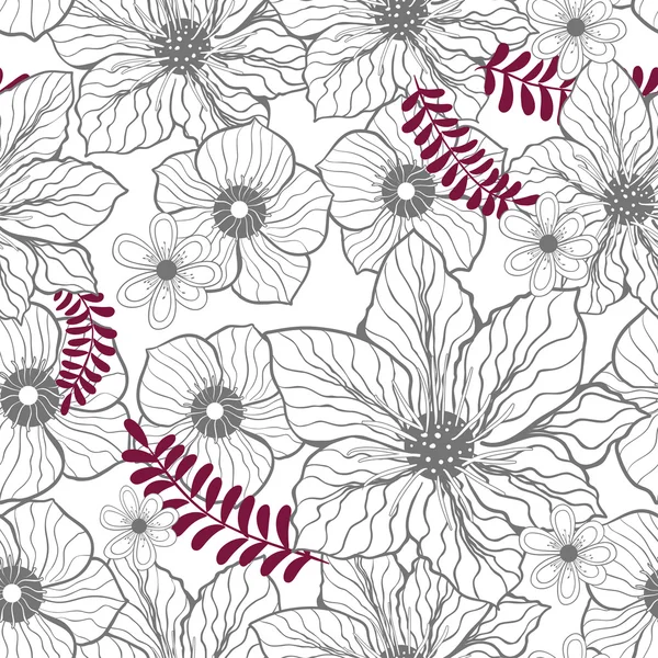 黒と白の花のシームレスなパターン — ストックベクタ