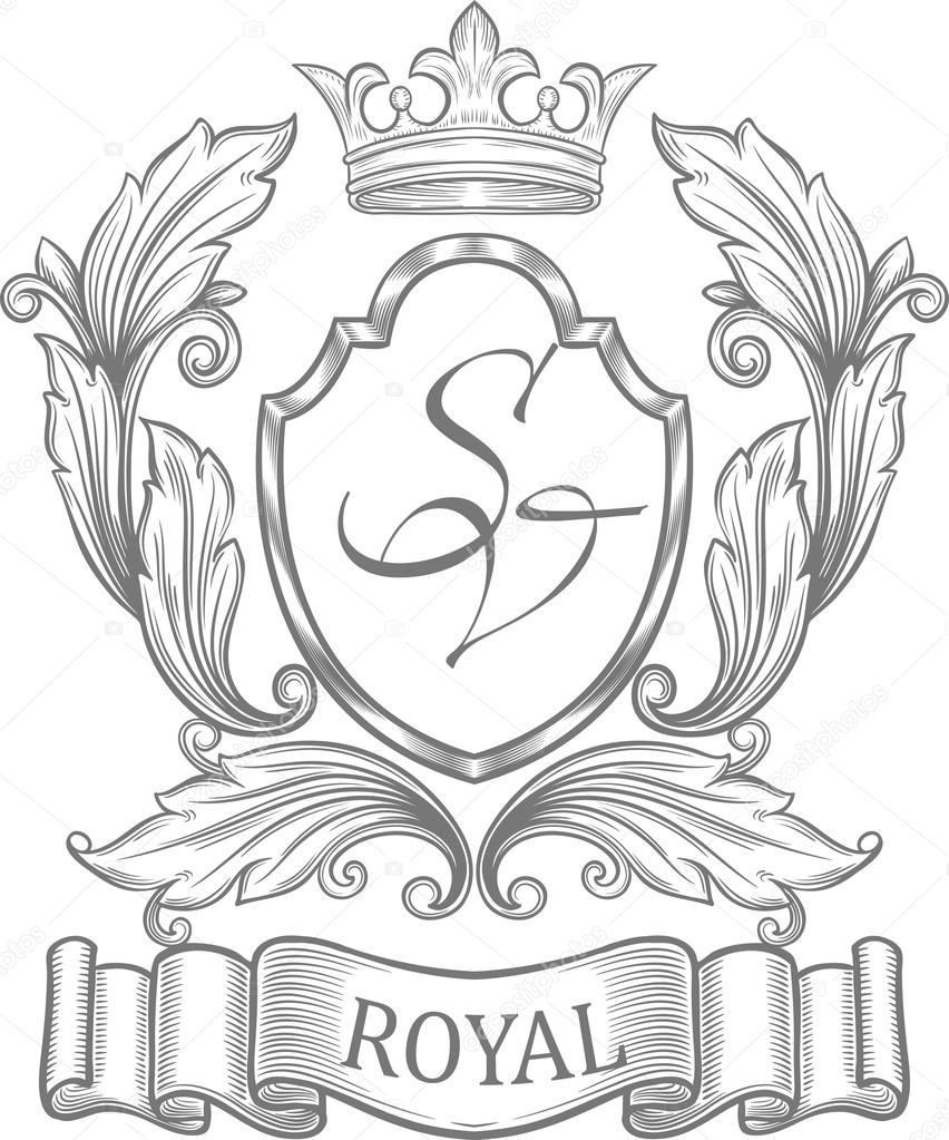 Vintage emblem with ribbon and crown