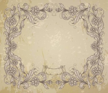 Dekoratif çiçeklerle Vintage çerçeve