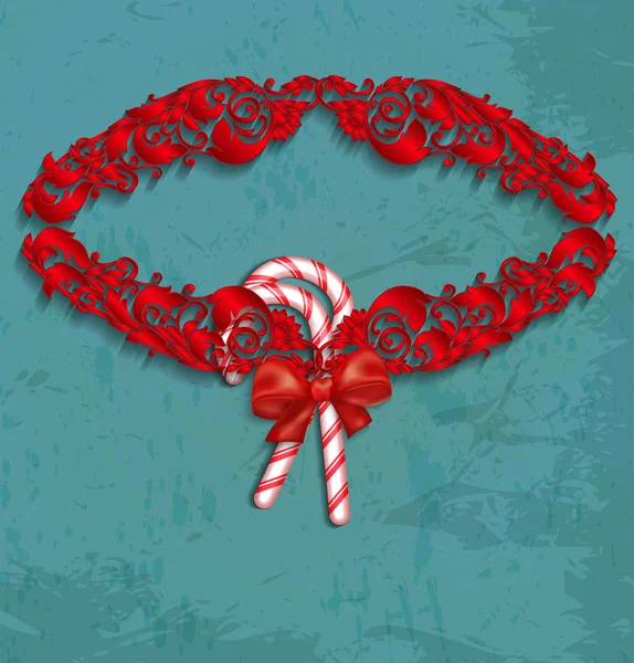 Cadre de Noël avec bonbons et noeud rouge . — Image vectorielle