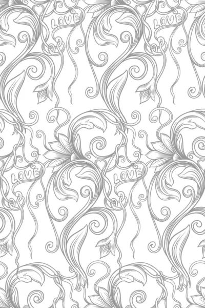 Monochrome floral seamless pattern with the words — Stock Vector
