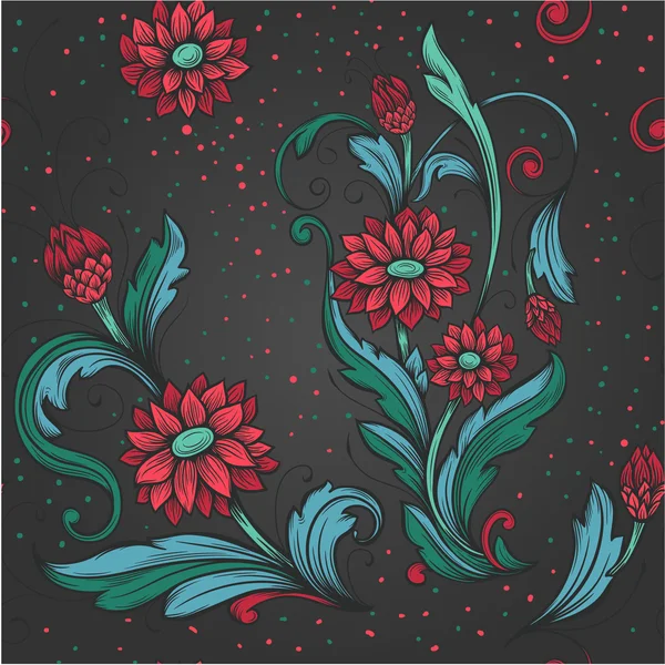 Heldere vintage patroon met decoratieve bloemen — Stockvector