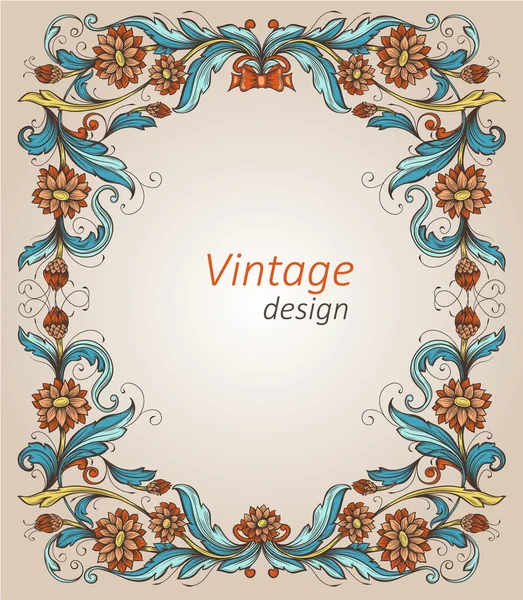 Vintage frame with decorative flowers — Stock Vector
