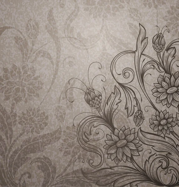 Dekoratif el ile kahverengi zemin çiçek çizilmiş — Stok Vektör