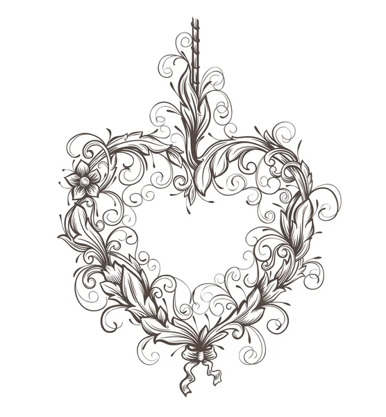 Corazón dibujado ornamental — Vector de stock