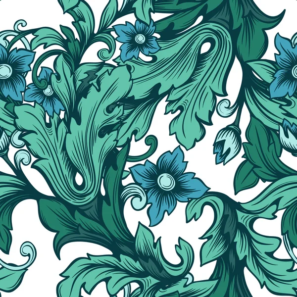 Motif floral vert sans couture avec des fleurs — Image vectorielle