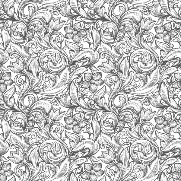 Patrón inconsútil ornamental monocromático floral . — Vector de stock