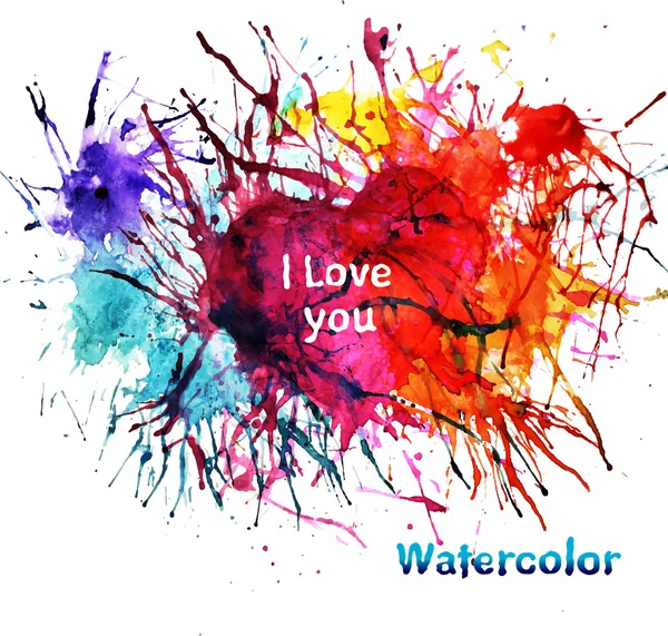 Abstract watercolor splashes and heart — Stock Vector