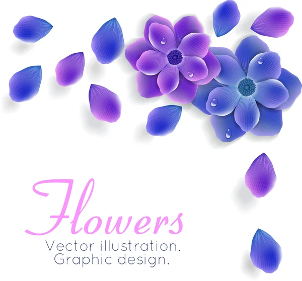 Fleurs bleues et violettes avec feuilles — Image vectorielle