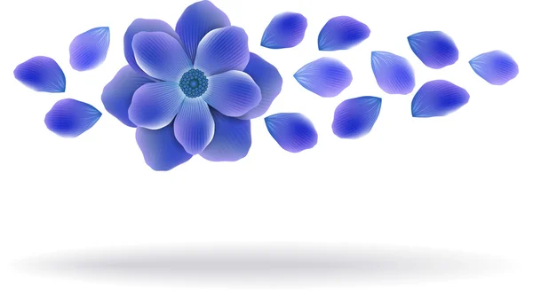 Blauwe en paarse bloemen met bladeren — Stockvector