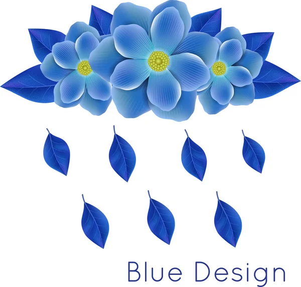 Blauwe en paarse bloemen met bladeren — Stockvector