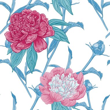 peonies ile çiçek seamless modeli