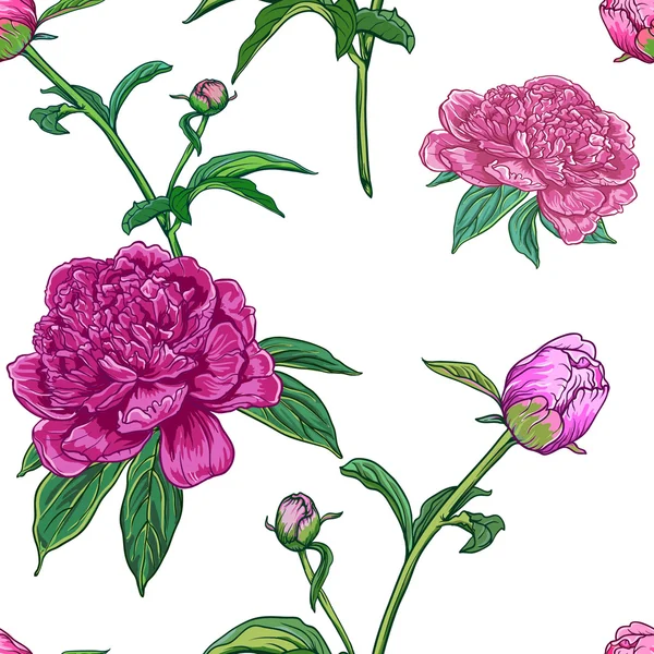 Цветочный бесшовный рисунок с пионами — стоковый вектор