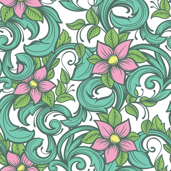 シームレスな花模様の手パターンを描画します。 — ストックベクタ