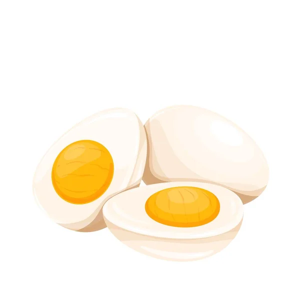 Telur chiken yang direbus, setengah, dan diiris - Stok Vektor