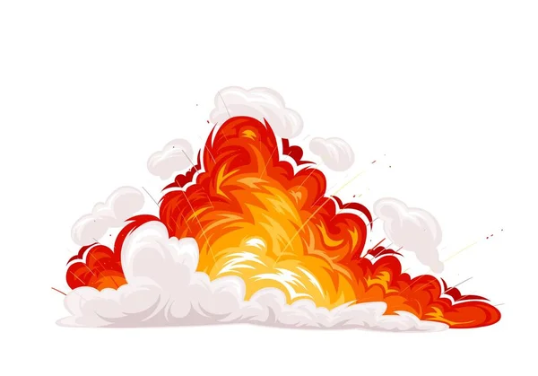Patlama, ateş ve duman bulutu — Stok Vektör