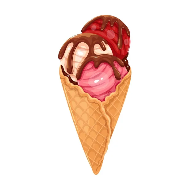 Ice cream mix waffle cone balls — Stock Vector