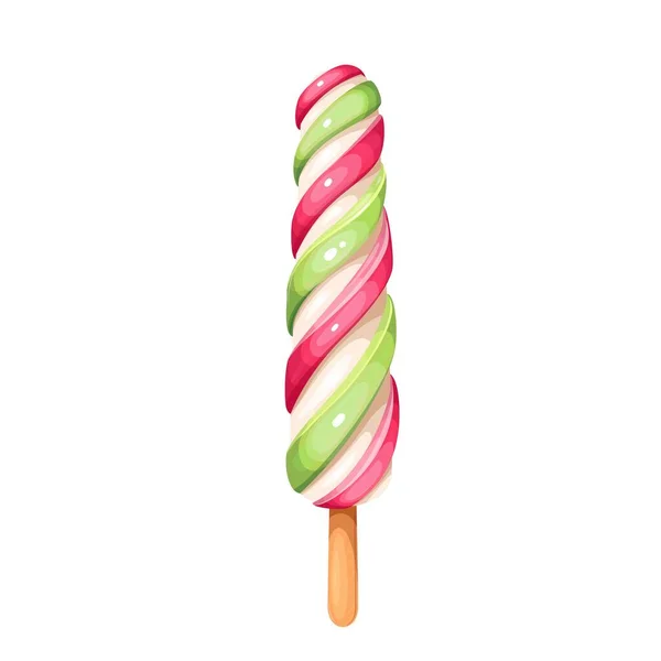 Colorful twisted fruit ice cream on stick — Stock Vector