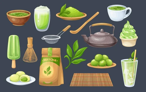 Iconos de la ceremonia del té Matcha — Archivo Imágenes Vectoriales