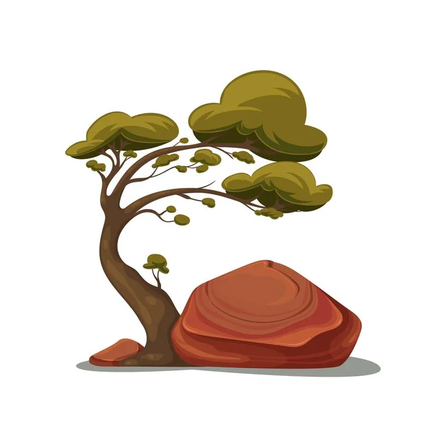 Pedra com planta, pedras e árvore Ilustrações De Stock Royalty-Free