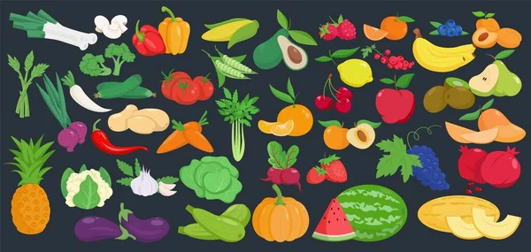 Gyümölcsök és zöldségek ikonok beállítása. — Stock Vector