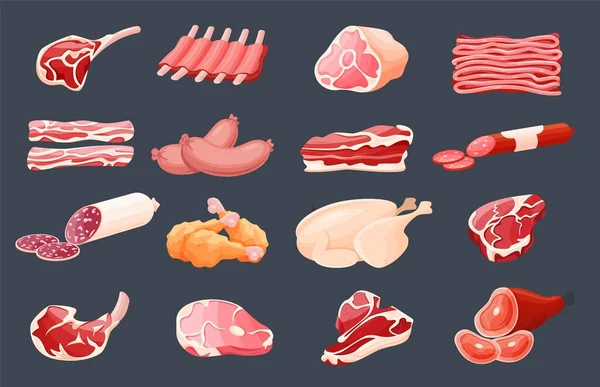 Prodotti a base di carne illustrazione piatta — Vettoriale Stock