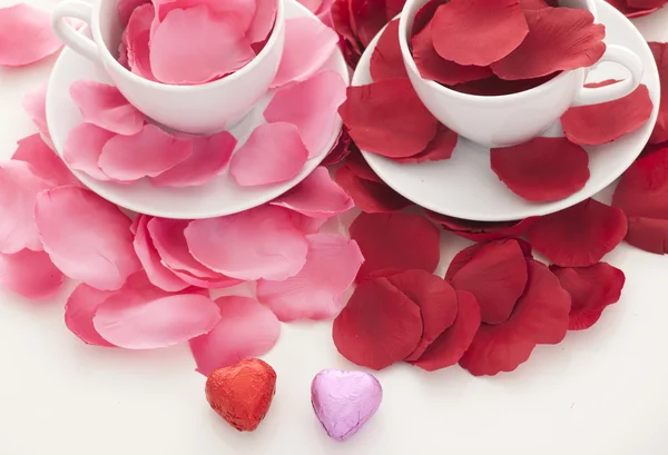 Kaffekopp och rosenblad — Stockfoto