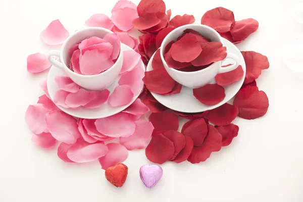 Coffee cup and rose petals — Stock Photo, Image