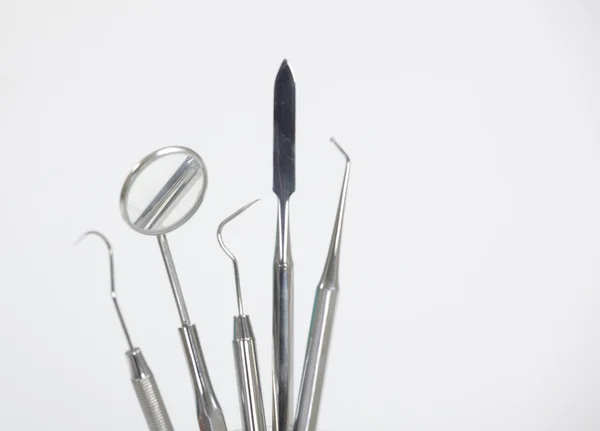 Set of metal medical equipment tools for teeth dental care — Stock Photo, Image