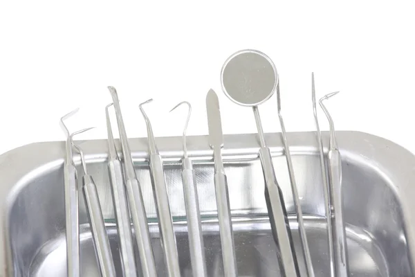 Set of metal medical equipment tools for teeth dental care — Stock Photo, Image