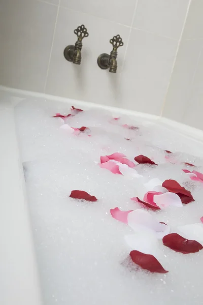 Água de banho com pétalas de rosa — Fotografia de Stock