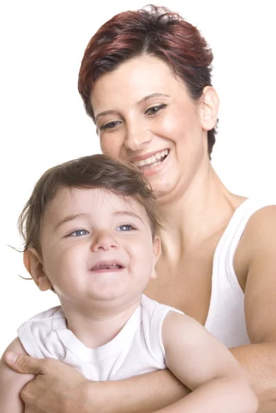 Imagen de la madre feliz con el bebé sobre blanco —  Fotos de Stock