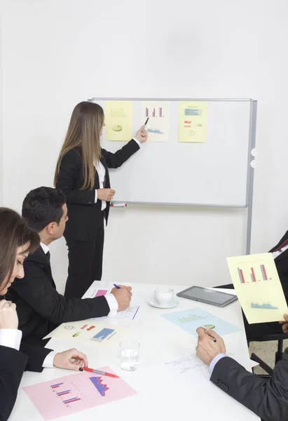 Mujer haciendo una presentación de negocios a un grupo — Foto de Stock