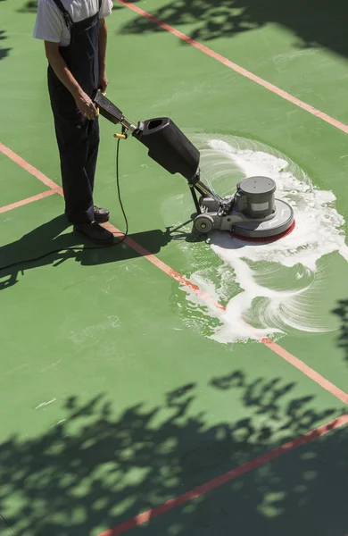 Cleaning floor with machine — Stock Photo, Image