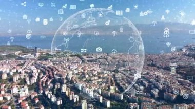 Akıllı şehir ve iletişim ağı konsepti. 5G mi? LPWA Düşük Güç Geniş Alanı. Kablosuz iletişim.