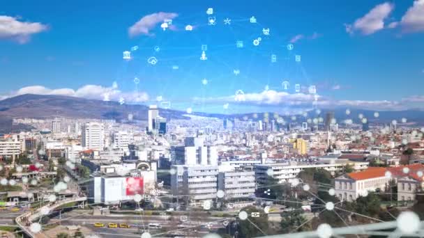 Smart city e concetto di rete di comunicazione. 5G. LPWA Low Power Wide Area. Comunicazione senza fili. — Video Stock